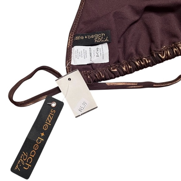 Sizzle Beach Poolside Brown Metallic Print Bikini Top D Cup - Picture 7 of 7